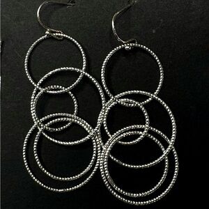 Danecraft Silver Drop Dangle Intertwined Hammered Hoop Wire Earrings